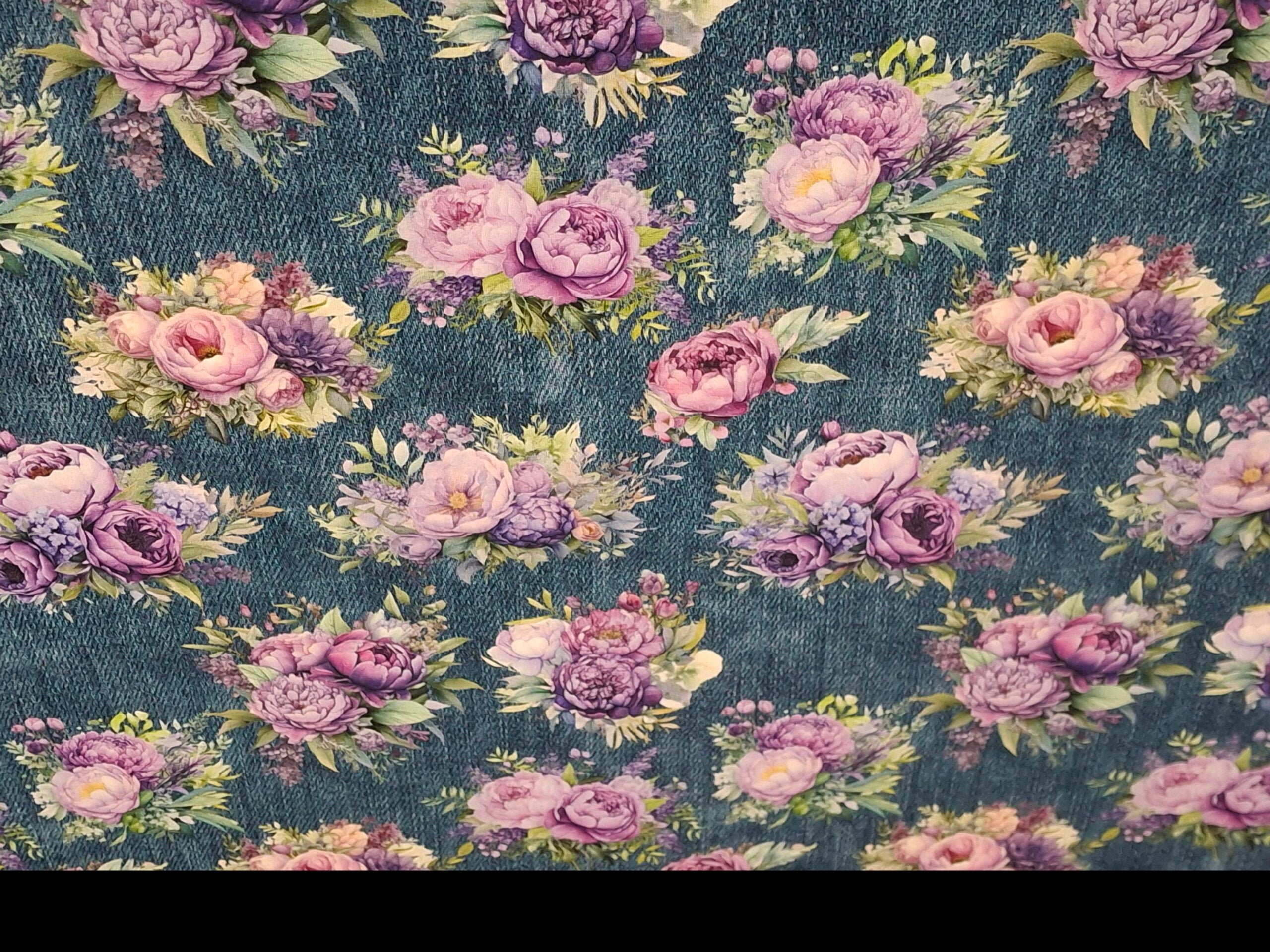 French Terry, Peonie Love, blau