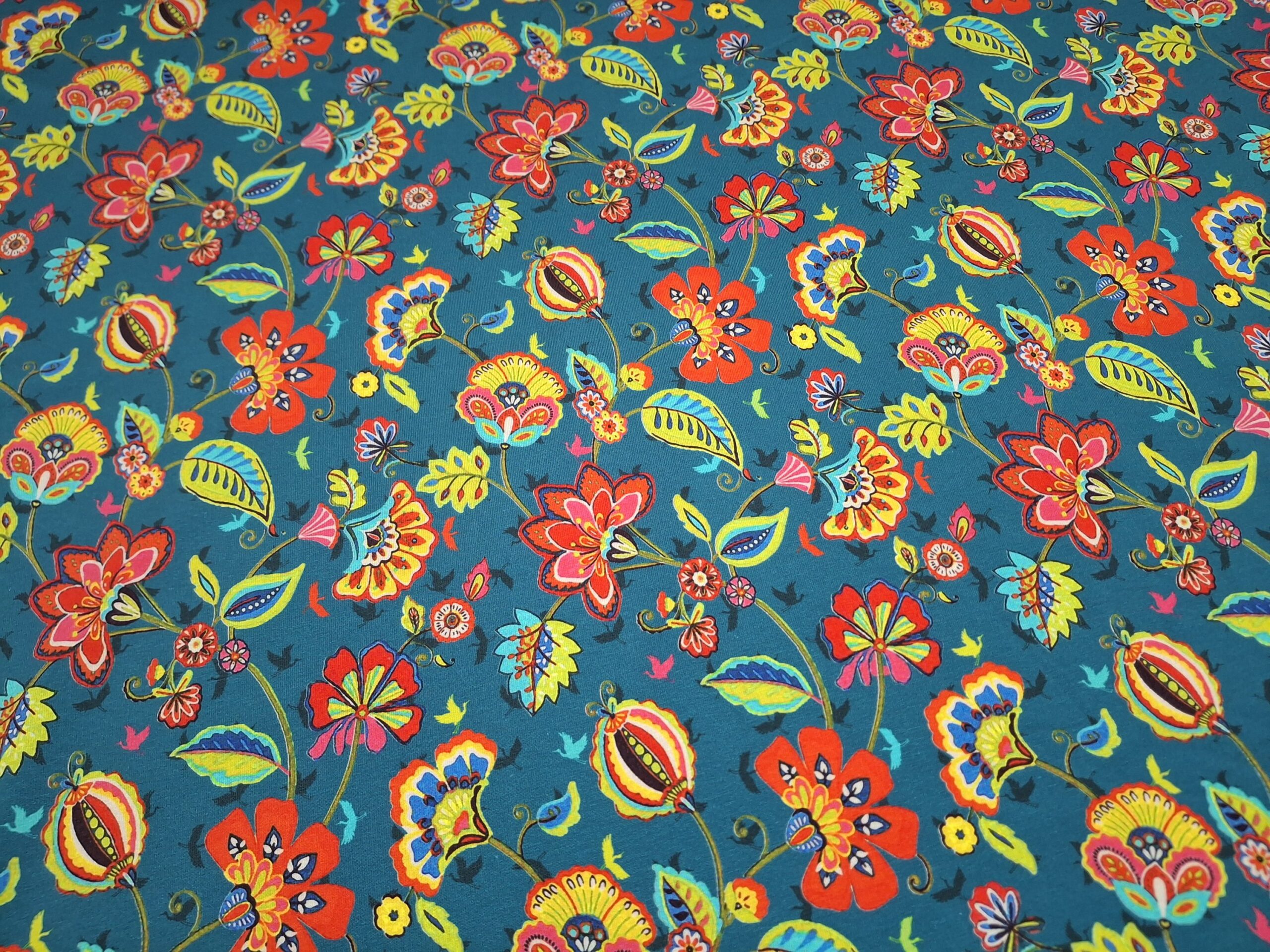 French Terry Blumen blau