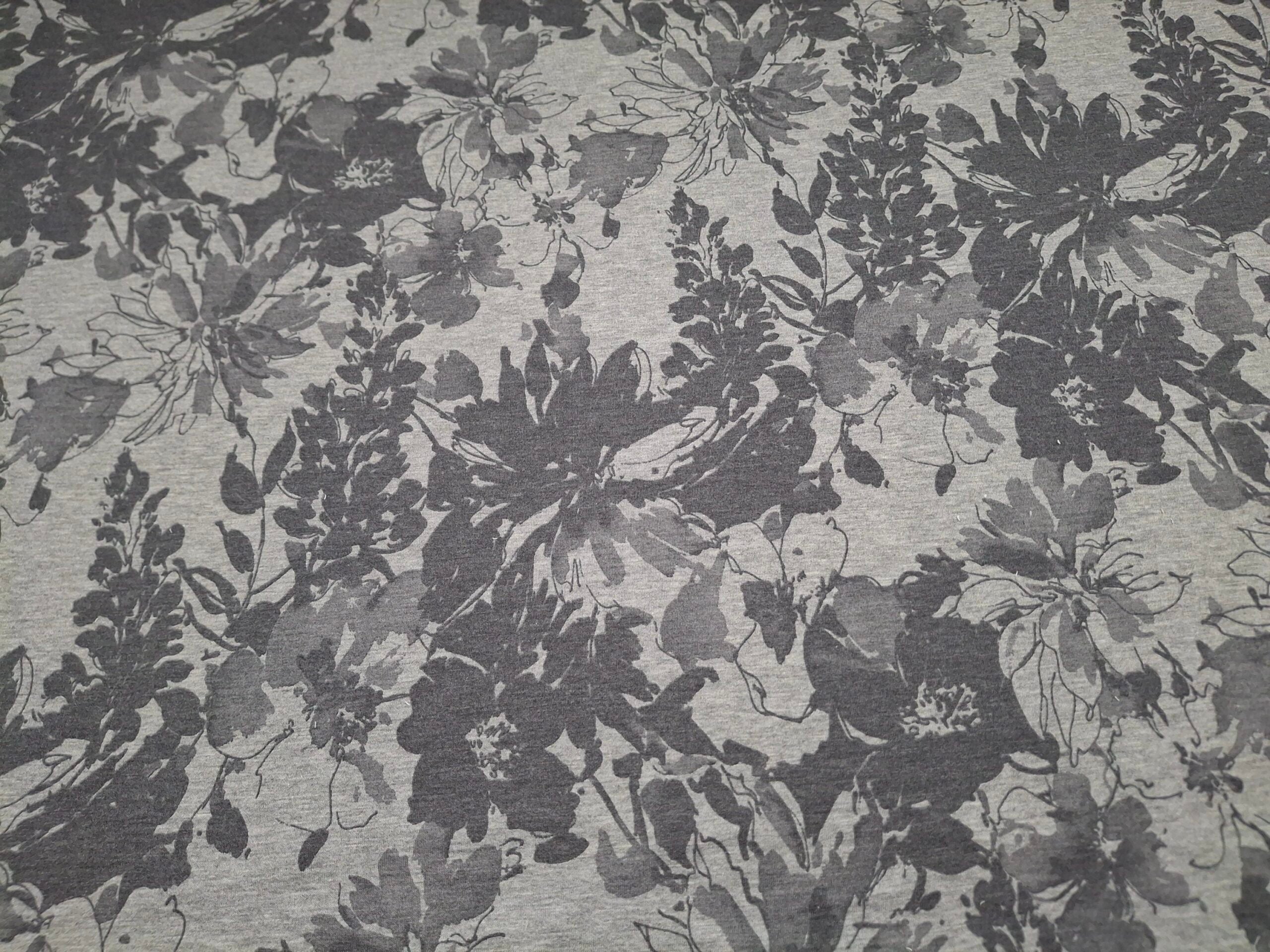 French Terry meliert Blumen grau