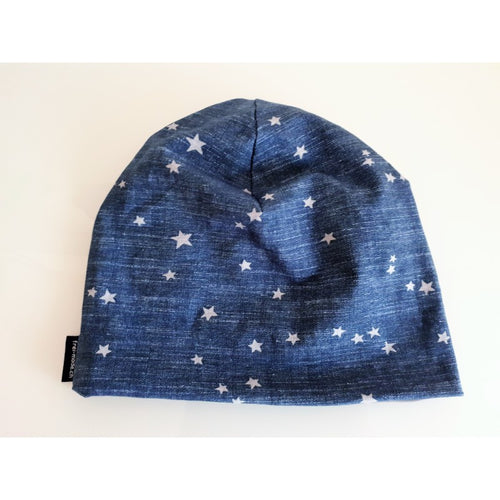 Babykindermutze Jeansblau Mit Grauen Sternen
