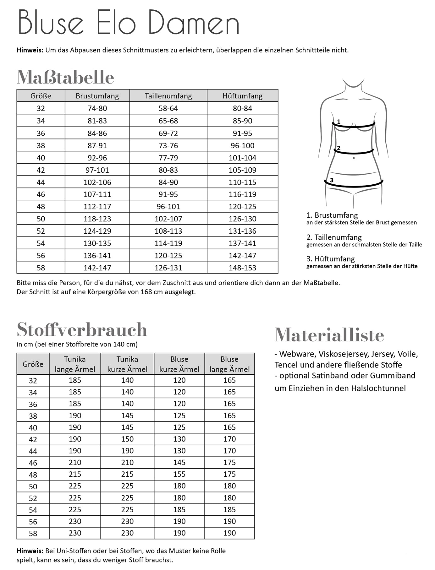 Papierschnittmuster Bluse Elo Damen