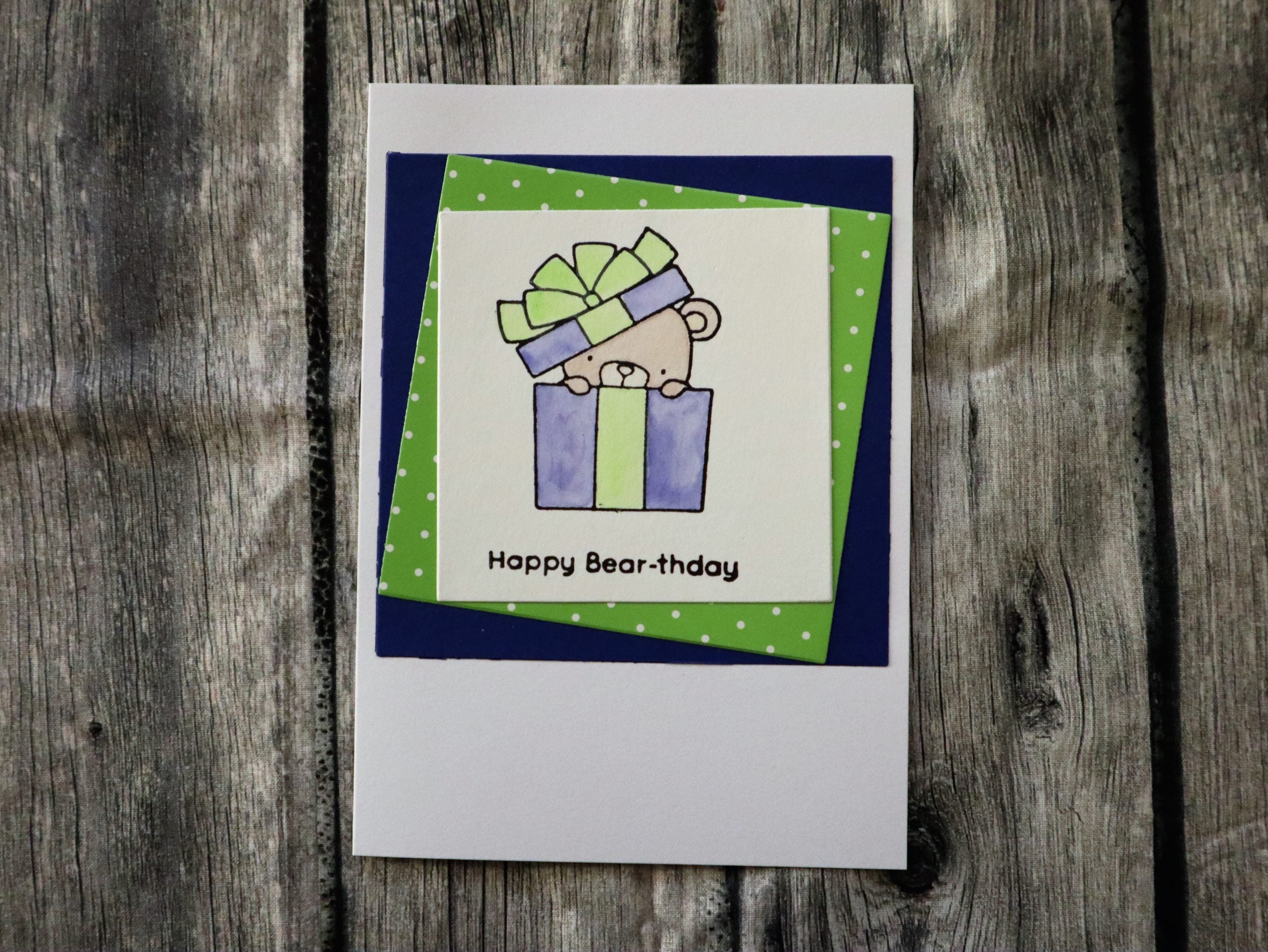 Geburtstagskarte Teddy Geschenk blau-grün