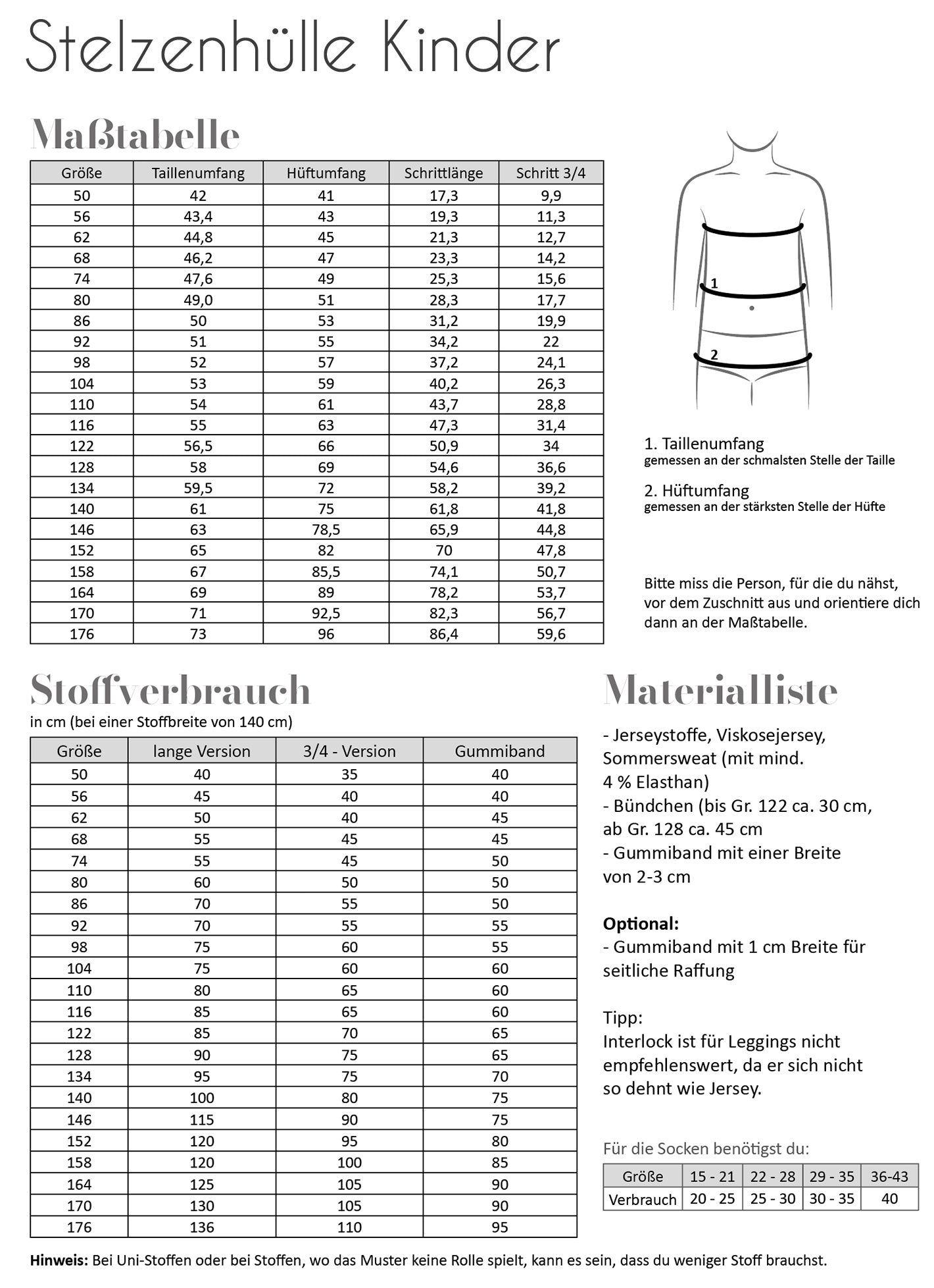 Papierschnittmuster Stelzenhülle Kinder - Fadenkäfer
