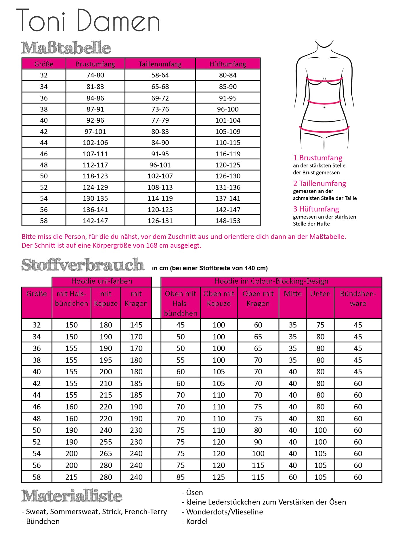 Papierschnittmuster Hoodie Toni Damen