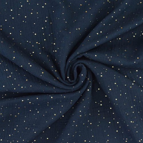 Baumwoll Musselin Golden Dots, marine