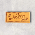 Kunstlederlabel mit Liebe genäht caramel