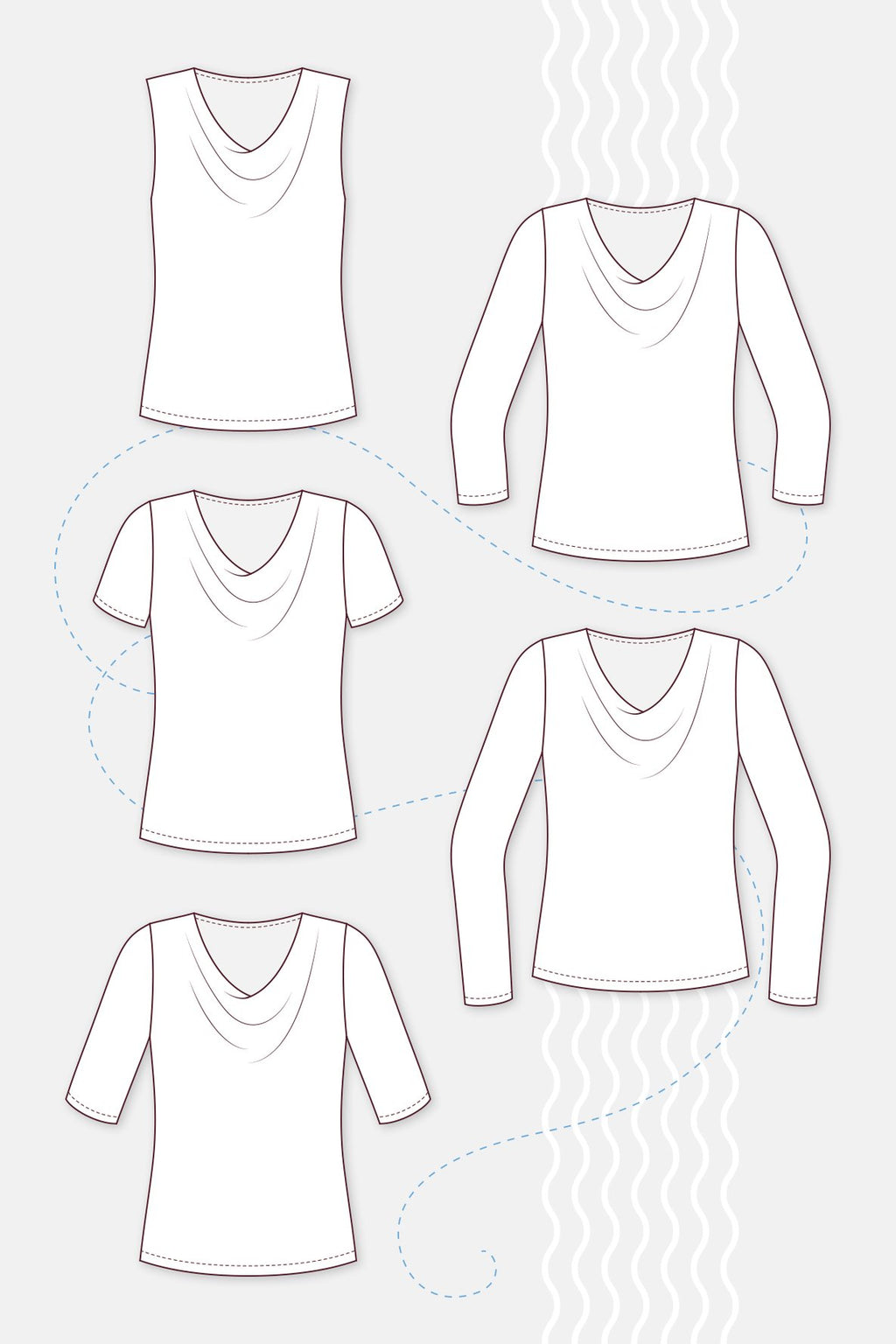 Papierschnittmuster Wasserfallshirt und -top Scarlett & Claire