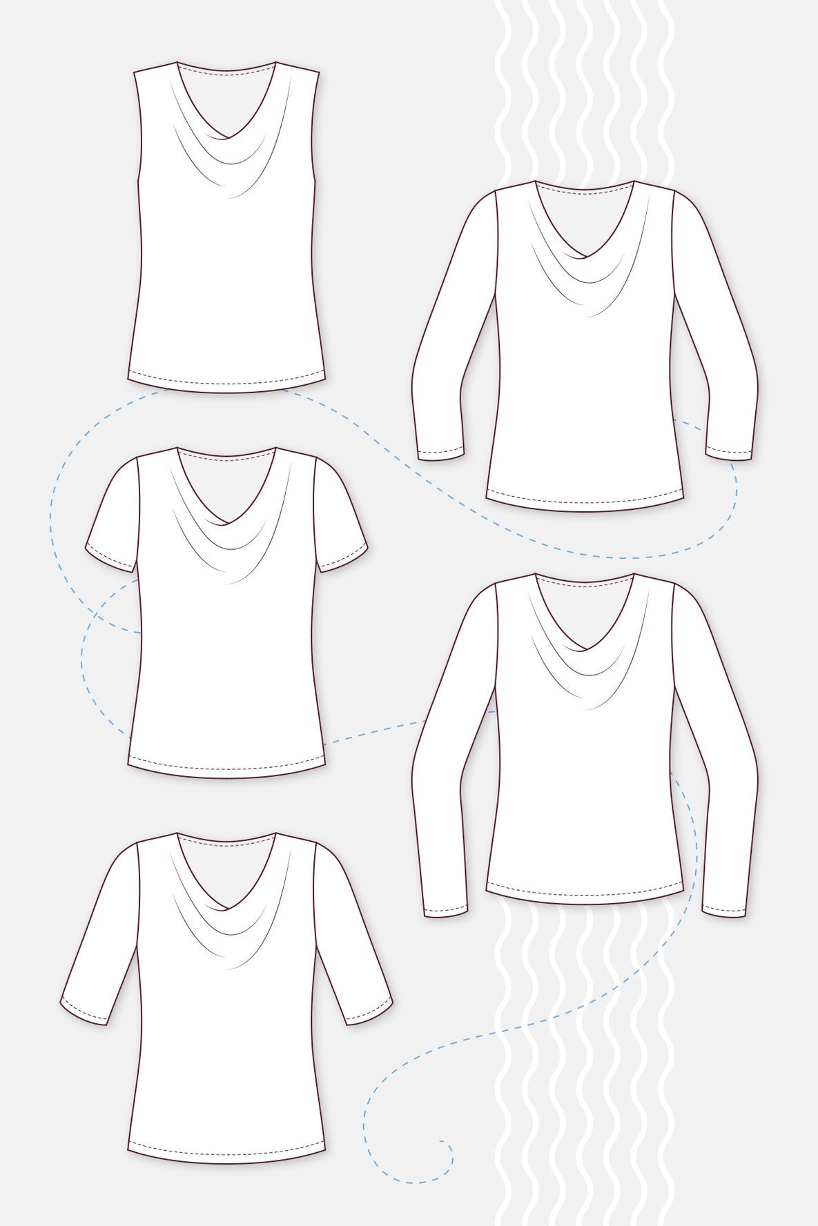 Papierschnittmuster Wasserfallshirt und -top Scarlett & Claire