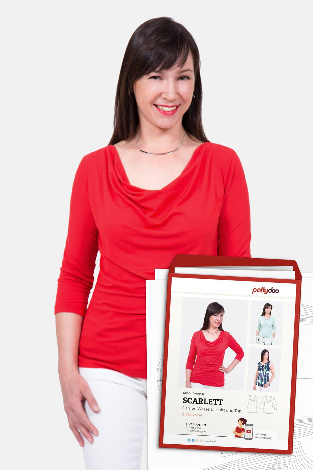 Papierschnittmuster Wasserfallshirt und -top Scarlett & Claire