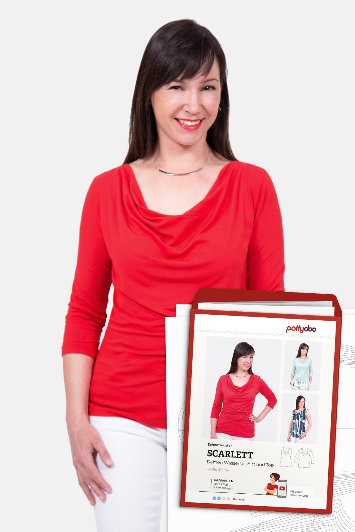 Papierschnittmuster Wasserfallshirt und -top Scarlett & Claire